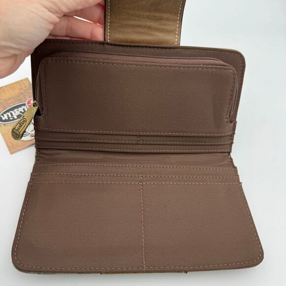 Justin RFID Western Wallet Brown Tan Diamond Stitch Bifold NWT - Picture 5 of 10
